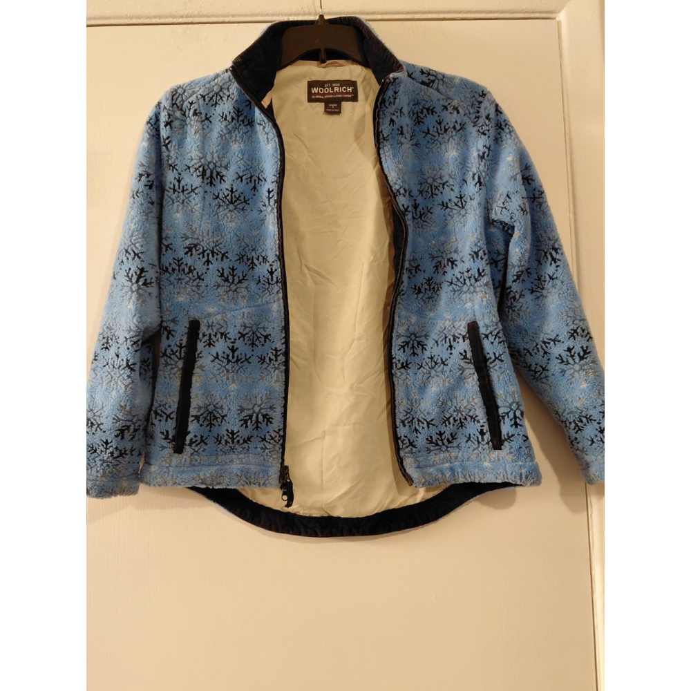 Woolrich Womens Glacier Zip Up Fleece Jacket Lined Size Medium Blue Pockets Warm